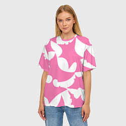 Футболка оверсайз женская Бело-розовая абстрактная композиция, цвет: 3D-принт — фото 2