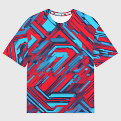 Футболка оверсайз женская Киберпанк полосы красные и синие, цвет: 3D-принт