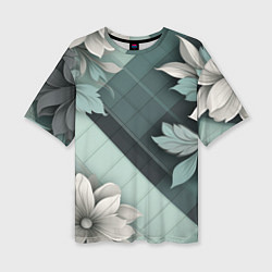 Женская футболка оверсайз Мятная клетка и цветы