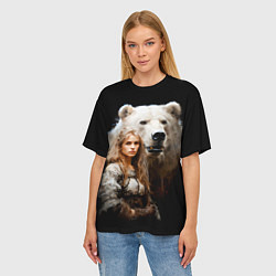 Футболка оверсайз женская Славянка с большим белым медведем, цвет: 3D-принт — фото 2