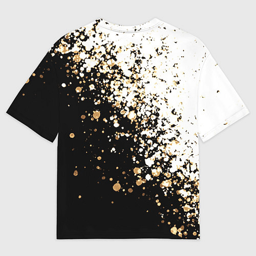 Женская футболка оверсайз Чёрно белый с золотыми крапинками размытый / 3D-принт – фото 2