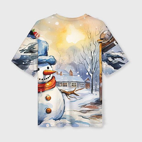Женская футболка оверсайз Снеговик новый год / 3D-принт – фото 2