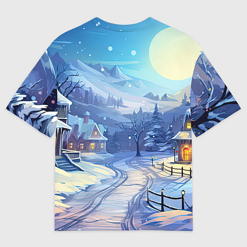 Женская футболка оверсайз Зимняя новогодняя деревня / 3D-принт – фото 2
