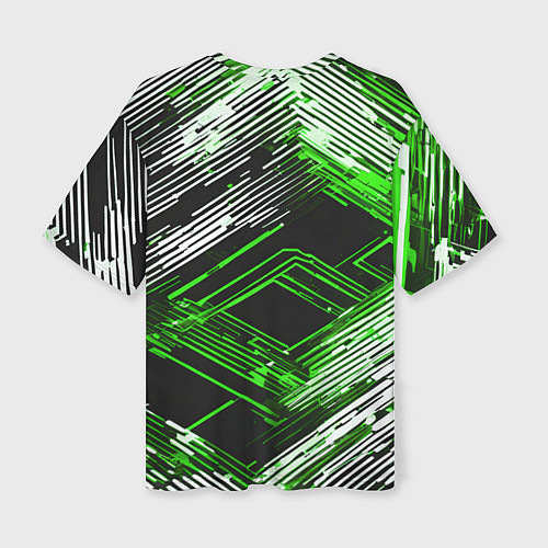 Женская футболка оверсайз Киберпанк линии белые и зелёные / 3D-принт – фото 2