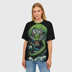 Футболка оверсайз женская Зеленый дракон символ 2024, цвет: 3D-принт — фото 2