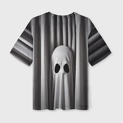 Женская футболка оверсайз Серые шторы и призрак / 3D-принт – фото 2