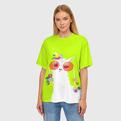 Футболка оверсайз женская Лама - альпака в розовых очках, цвет: 3D-принт — фото 2