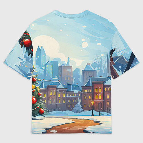 Женская футболка оверсайз Новогодний город / 3D-принт – фото 2