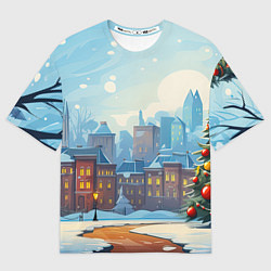 Женская футболка оверсайз Новогодний город