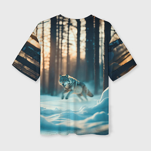 Женская футболка оверсайз Волк в темном лесу / 3D-принт – фото 2