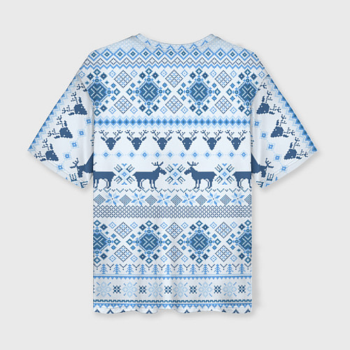 Женская футболка оверсайз Blue sweater with reindeer / 3D-принт – фото 2