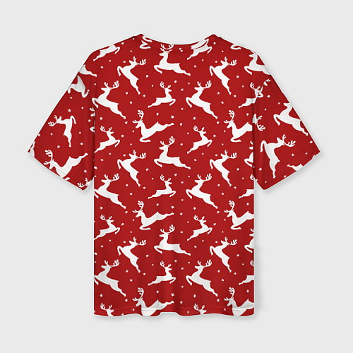 Женская футболка оверсайз Красный паттерн с новогодними оленями / 3D-принт – фото 2