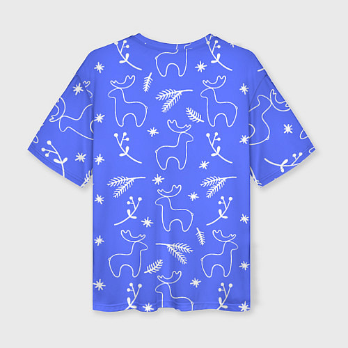Женская футболка оверсайз Синий рождественский принт с оленями / 3D-принт – фото 2