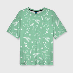Женская футболка оверсайз Зеленый рождественский узор с оленями