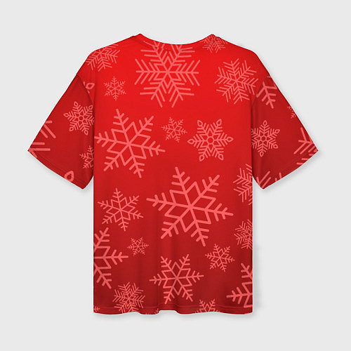 Женская футболка оверсайз Красные снежинки / 3D-принт – фото 2