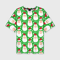 Женская футболка оверсайз Дед Мороз на зеленом фоне