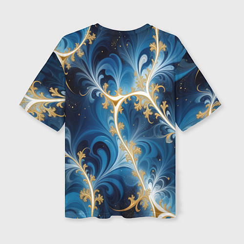 Женская футболка оверсайз Глубокая синева и золотые узоры / 3D-принт – фото 2