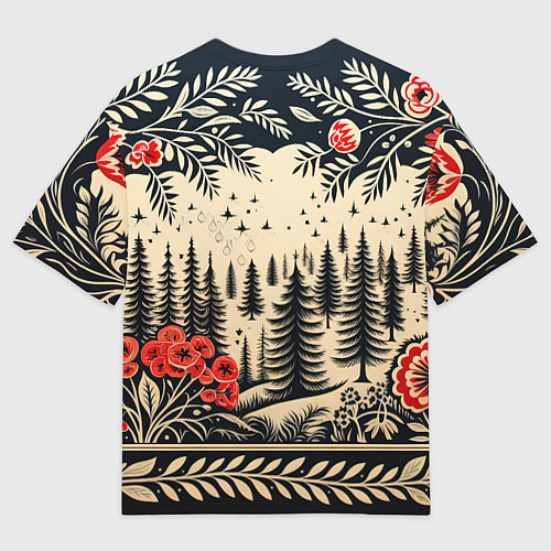 Женская футболка оверсайз Новогодний лес с узорами / 3D-принт – фото 2