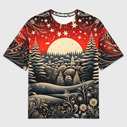 Женская футболка оверсайз Новогодняя сказка зимний рисунок