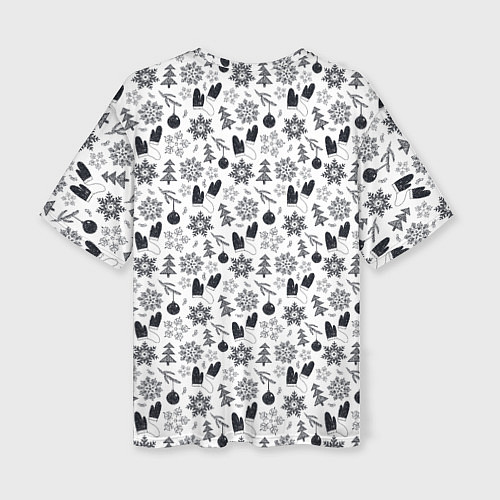 Женская футболка оверсайз Чёрно - белый новогодний узор / 3D-принт – фото 2