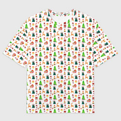 Футболка оверсайз женская Дед Мороз и сани в лесу, цвет: 3D-принт