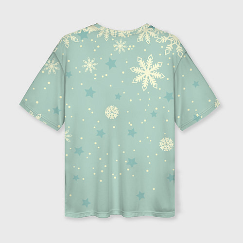 Женская футболка оверсайз Снежинки и звезды на матно зеленем / 3D-принт – фото 2