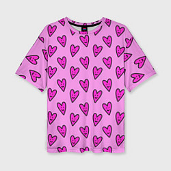 Женская футболка оверсайз Розовые сердечки каракули