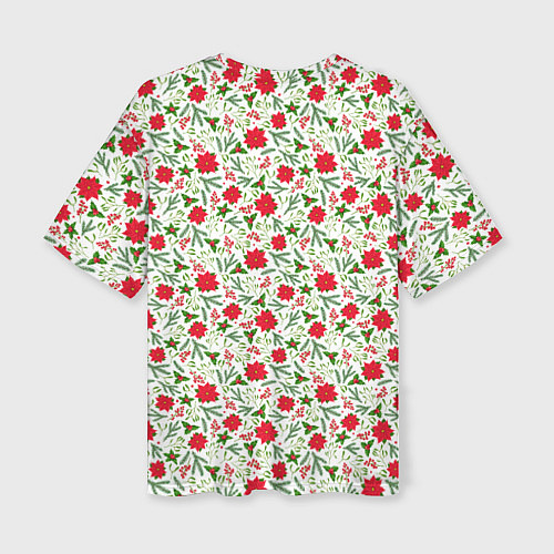 Женская футболка оверсайз Красная пуансеттия с листьями / 3D-принт – фото 2
