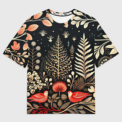 Женская футболка оверсайз Елочные узоры нового года