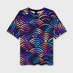 Женская футболка оверсайз Разноцветные волны-чешуйки