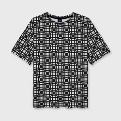 Женская футболка оверсайз Черно белый геометрический клетчатый узор