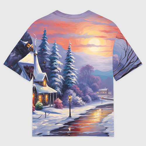 Женская футболка оверсайз Заснеженный новогодний лес чудес / 3D-принт – фото 2