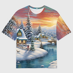 Женская футболка оверсайз Зимняя маленькая речка