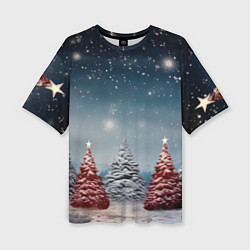 Женская футболка оверсайз Волшебство зимней природы иней на деревьях