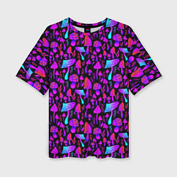 Женская футболка оверсайз Неоновые разноцветные грибы