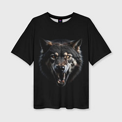 Футболка оверсайз женская Волк чёрный хищник, цвет: 3D-принт