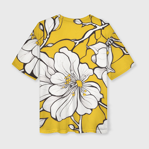 Женская футболка оверсайз Японский паттерн цветов / 3D-принт – фото 2