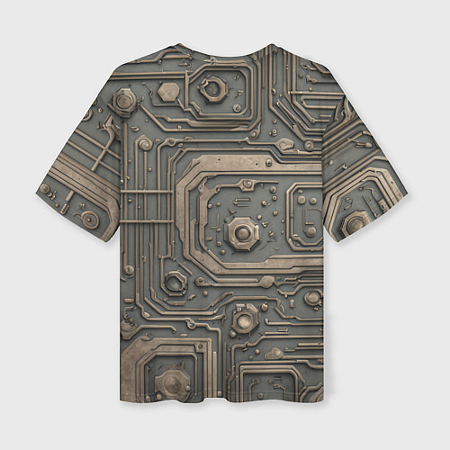 Женская футболка оверсайз Металлическая ржавая обшивка с микросхемами и гайк / 3D-принт – фото 2