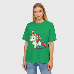 Футболка оверсайз женская Новогодний единорог, цвет: 3D-принт — фото 2