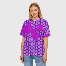 Футболка оверсайз женская Фиолетовая энерго-броня из шестиугольников, цвет: 3D-принт — фото 2