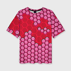 Женская футболка оверсайз Красная энерго-броня из шестиугольников