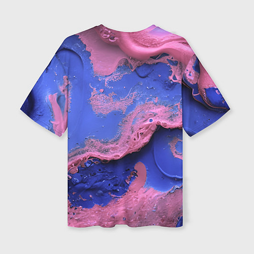 Женская футболка оверсайз Розовая пена на синей краске / 3D-принт – фото 2
