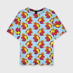 Женская футболка оверсайз Дракон круглый сидит, красный