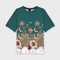 Женская футболка оверсайз Индийский орнамент с птицами