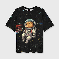 Женская футболка оверсайз Капибара бравый космонавт - фантазия