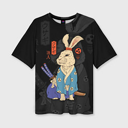 Женская футболка оверсайз Заяц японский самурай