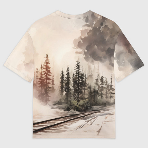 Женская футболка оверсайз Паровоз со звездой / 3D-принт – фото 2