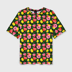 Женская футболка оверсайз Разноцветные тюльпаны