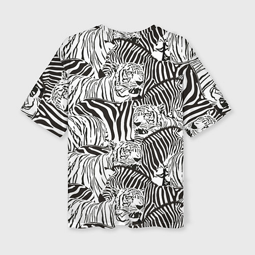 Женская футболка оверсайз Зебры и тигры / 3D-принт – фото 2