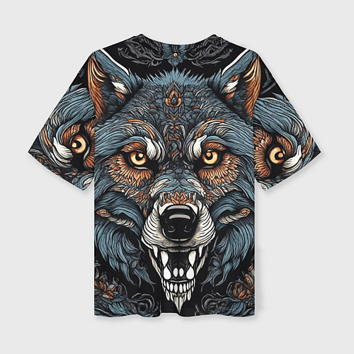 Женская футболка оверсайз Дикий волк с узорами / 3D-принт – фото 2